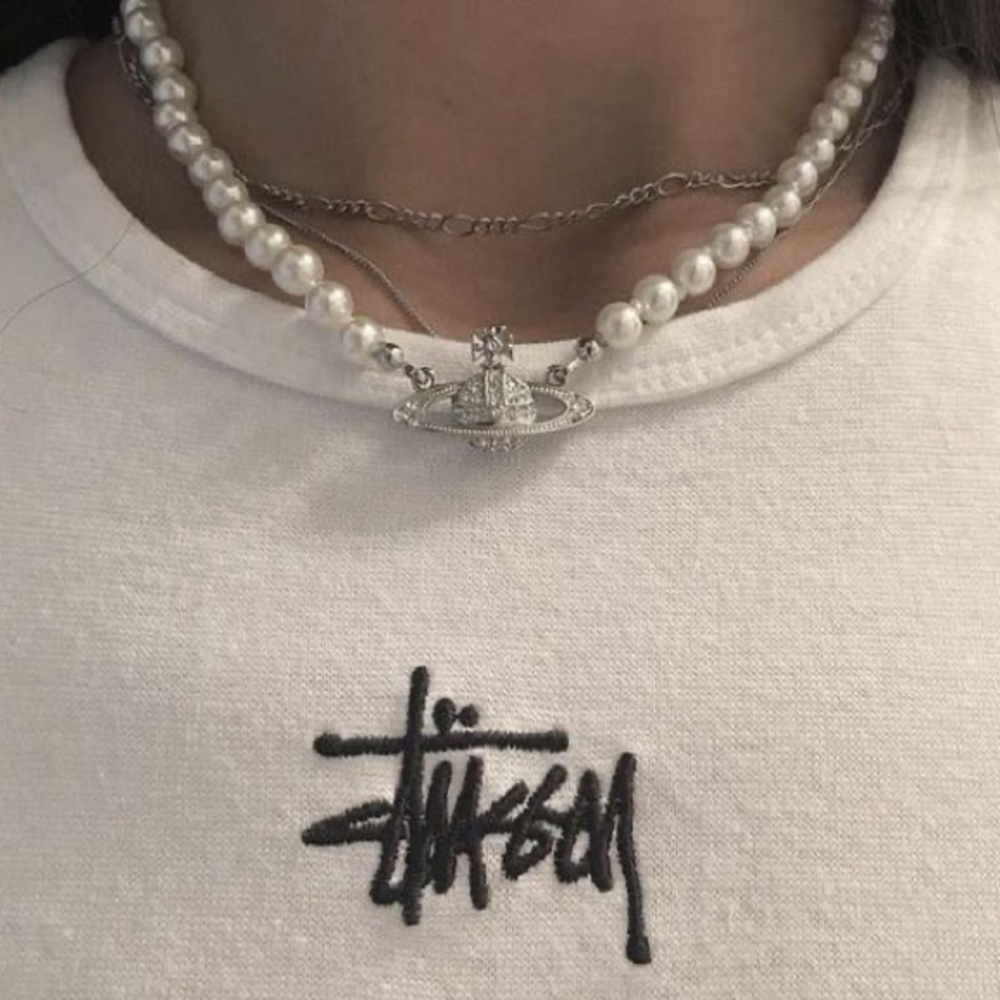 vivienne west wood pearl necklace